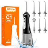 Bitvae Water Flosser for Teeth, Cordless Water Dental Flosser for Teeth Cleaning with 6 Jet Tips & 3 Modes, IPX7 Waterproof Water Teeth Cleaner Picks, Rechargeable Portable Oral Irrigator, Black C1