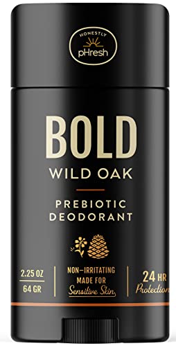 Honestly pHresh Natural Prebiotic Deodorant for Men, Baking Soda & Aluminum Free Safe for Sensitive Skin, 24 Hour Odor Protection, 2.25 Oz, Bold Wild Oak