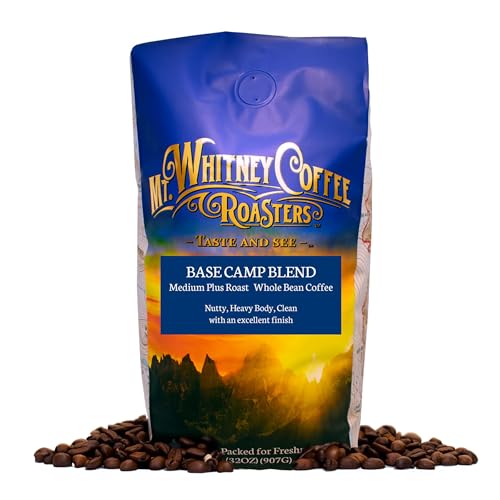 Mt. Whitney Base Camp Blend Whole Bean Coffee - Medium Dark Roast, Low Acid - 2 Pound (Pack of 1)