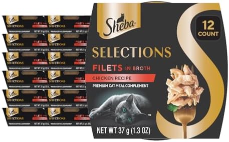 Sheba Selections Filets in Broth Adult Wet Cat Meal Complement Chicken Recipe, 1.3 oz. Cups, 12 Count