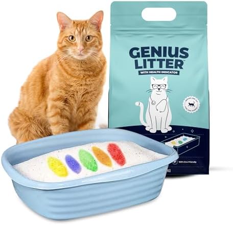 Genius Litter Health Indicating Cat Litter with Non-Clumping Lightweight Color Changing Silica Gel Crystals As Seen on Shark Tank, Non Clumping, Super Absorbent Odor Control (1 Bag (6lb))