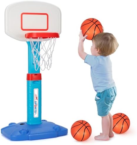 LACCHOUFEE Basketball Hoop Indoor Mini Adjustable Poolside Basketball Goal with Ball Pump for Boys Girls Outdoor Toys - Blue