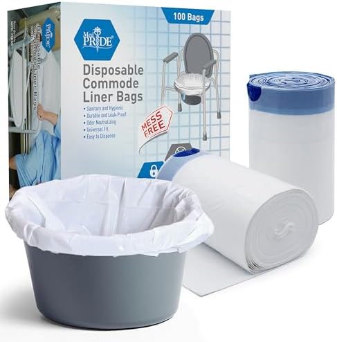 MED PRIDE 100 Pack Med Fit Disposable Bedside Commode Bags Leakproof Bedpan Liners with Drawstring Universal Fit for Portable Toilets