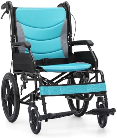 Wheel Chair for Adults with Swing-Away Footrest and Loop-Lock Handbrakes 17.5 inch Seat Wheel Chair 15" Rear Wheel Lightweight Transport Chair for Travel Compact Storage, 250 lbs