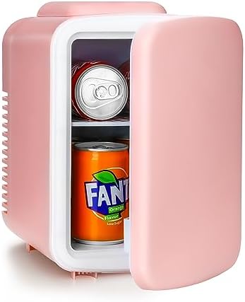 Simple Deluxe Mini Fridge, 4L/6 Can Portable Cooler & Warmer Freon-Free Small Refrigerator Provide Compact Storage for Skincare, Beverage, Food, Cosmetics, Pink New
