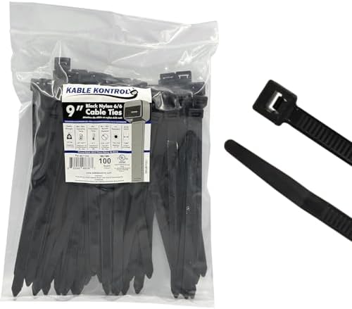 Kable Kontrol Heavy Duty Cable Zip Ties 100 Pcs 9 Inch Black, 250 Lbs Tensile Strength, Self-locking UV Resistant Plastic Nylon Wire Ties, for Indoor or Outdoor Use