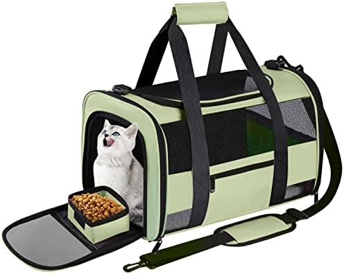 Cat Carrier Pet Dog Carriers TSA Airline Approved for Cats Dogs Under 15 lbs, Collapsible Soft Sided Cat Carrier Dog Travel Carriers for Puppy Kitten, Green
