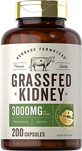 Carlyle Grass Fed Beef Kidney Supplement | 200 Capsules | 3000mg | Pasture Raised Desiccated Bovine Supplement | Hormone and Pesticide Free | Non-GMO, Gluten Free | by Herbage Farmstead