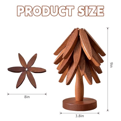 Wooden Trivets for Hot Dishes， Tree Shape Trivet Set,Trivets for Hot Dishes - 4 Wooden Trivets + 1 Stand stored Like a Christmas Tree (Beech Wood)