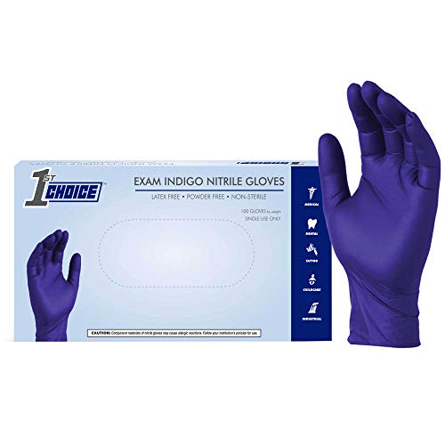 1st Choice Nitrile Disposable Gloves, 3 Mil Indigo Nitrile Gloves XL, Box of 100 Medical Gloves Disposable Latex Free