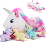 gnomantic 5 Pieces Unicorn Stuffed Animals - 1 Mommy Stuffed Unicorn with 4 Babies - Unicorns Gifts for Girls Ages 3 4 5 6 7 8, Unicorns Plush Toys for Christmas, Valentine's, Birthday Gifts (Pink)