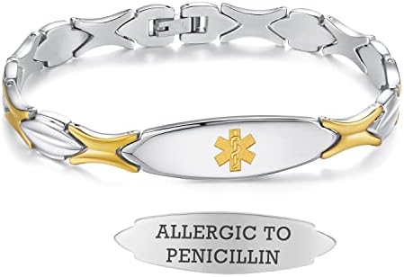 LinnaLove 7 1/2 inch Medical Alert Bracelets for women Stainless Steel Fashion Medical Bracelets Personalized Engraving