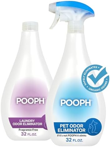 Pooph Pet Odor Eliminator & Pooph Laundry Additive - 2-32oz Bottles - Dismantles Odors on a Molecular Basis, Dogs, Cats, Freshener, Eliminator, Urine, Poop, Pee, Deodorizer, Puppy, Fresh, Clean