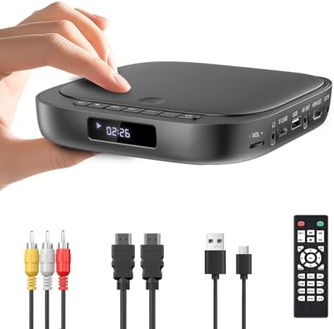 DVD Players for TV, Desobry HD 1080P Mini DVD Player, Region Free DVD Player with USB/TF Card Input, HDMI DVD Player with HDMI/RCA Cable, Compact DVD Player Integrated PAL/NTSC