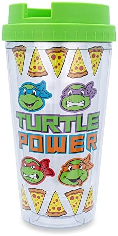 Silver Buffalo Teenage Mutant Ninja Turtles Pizza Slices Plastic Travel Tumbler With Leak-Resistant Flip Lid | Holds 16 Ounces