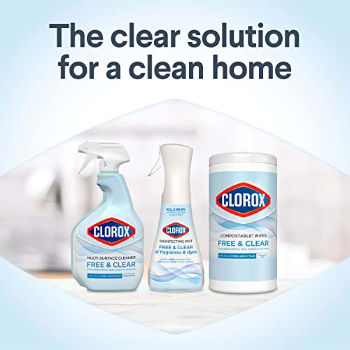 Clorox Free & Clear Disinfecting Mist, Household Essentials, 1 Spray Bottle and 1 Refill, 14 Fl Oz Each