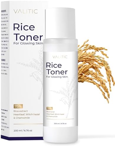 VALITIC Rice Toner - 75 Rice Extract Milky Toner for Face with Niacinamide, Heartleaf, Witch Hazel and Chamomile Essence - Facial Glass Skin Hydrating Skin Care - 200 ml, 6.76 fl oz