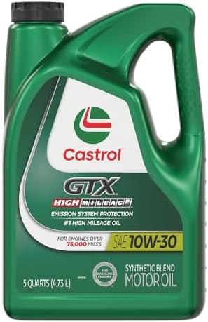 Castrol GTX High Mileage 10W-30 Synthetic Blend Motor Oil, 5 Quarts