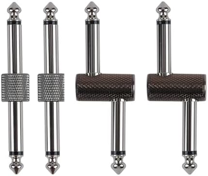 Guitar Pedal Patch Connector, 6.35mm (1/4") Effect Pedal to Pedal Coupler, Male to Male Plug Adaptor for Guitar Pedalboard Instead of Patch Cable, Pack of 4 (2 Straight & 2 Z Type)