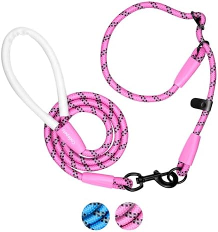 Detachable 2/5" Slip Lead, 4FT 6FT 8FT with Comfortable Silicone Handle Strong Rope for Large Medium Small Dogs No Pull Highly Reflective Pet Training (Pink-Black, 6FT)