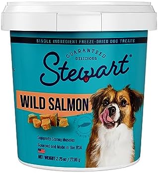 Stewart Single Ingredient Freeze Dried Raw Dog Treats, Wild Salmon, 2.75 Ounce Resealable Tub, Training Treats or Meal Topper Dogs, High Protein, Grain-Free, Gluten-Free