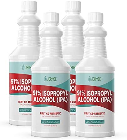 Isopropyl Alcohol (IPA) 91% Purity - USP/Medical Grade - First Aid Antiseptic, Topical Rubbing Alcohol, Made in The USA, 32 Ounce, 4 Bottles