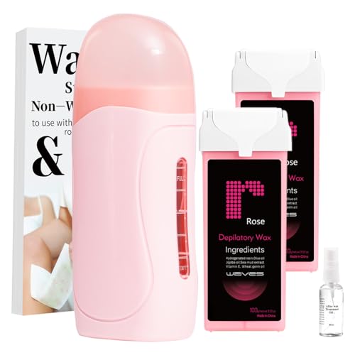 Roll on Wax Kit,Waxing Kit for Women, Wax Roller Kit Easy Waxing at Home, with 2 Wax Cartridges & 50 Pcs Wax Strips (Rose)