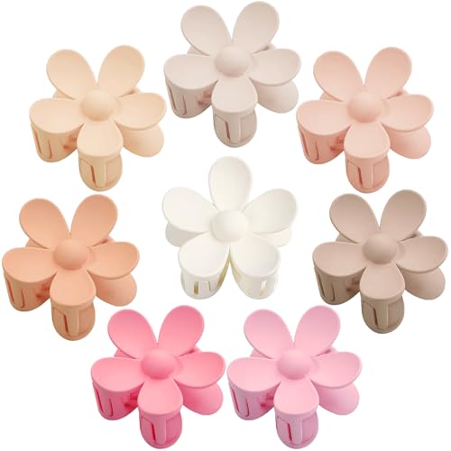Flower Hair Clips 8PCS, Large Claw Clips for Women Girls Thick Thin Hair, Strong Hold Nonslip Big Dasiy Jaw Clamps Matte Hair Accessories 8 Colors