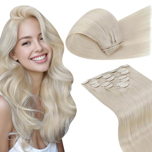 LaaVoo Human Hair Clip in Extensions Blonde Clip in Hair Extensions Real Human Hair Platinum Blonde Hair Extensions Clip ins Blonde Hair Extensions Silky Straight 22 Inch 7pcs/120g