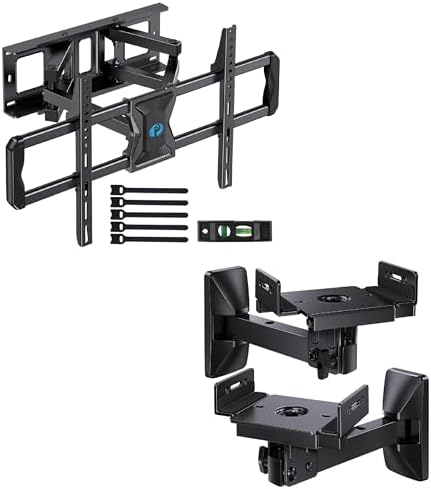 Pipishell Full-Motion TV Wall Mount for Most 37–75 Inch TVs up to 100 lbs, Fits 16" Wood Studs, 600 x 400mm Max VESA, PILF8, Speaker Wall Mounts up to 50 lbs, 1 Pair, PISM03