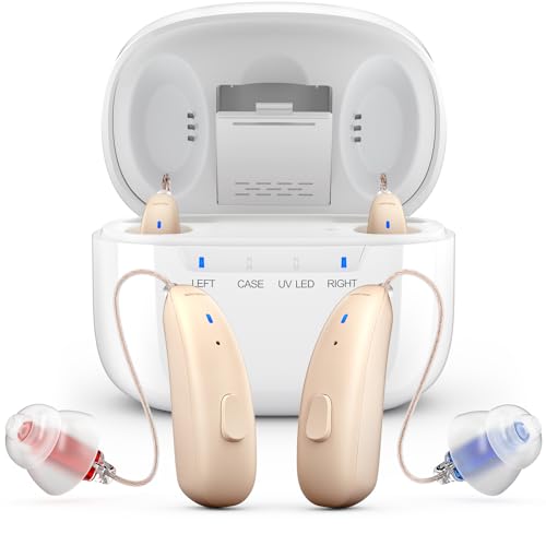 Hearing Aids for Seniors - Rechargeable Behind-The-Ear BTE Hearing Aid with Noise Cancelling for Severe Hearing Loss, Invisible Hearing Amplifier with Charging Case for Adults
