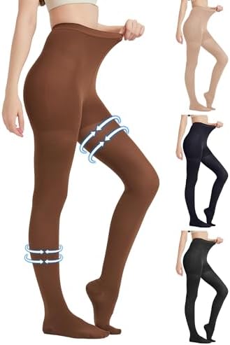 MGANG Medical Compression Pantyhose for Women & Men, Closed Toe, Opaque, Waist High Compression Circulation Leggings, 20-30 mmHg Firm Support Compression Hose for Varicose Veins, Edema, DVT, Brown L