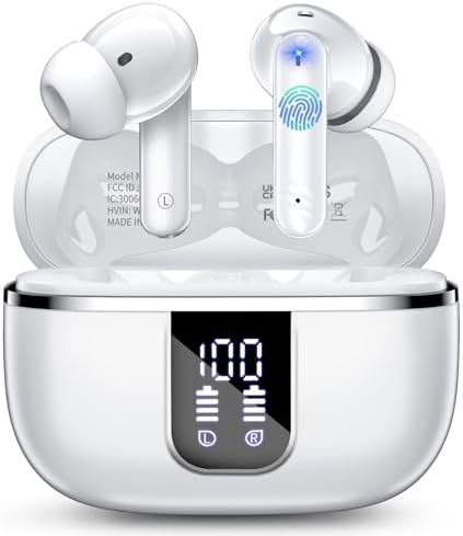Wireless Earbuds Bluetooth Headphones, Bluetooth 5.4 Headphones Stereo Bass, Ear Buds with 4 ENC Noise Cancelling Mic, 38H Playtime with LED Display, IP7 Waterproof Wireless Headphones for Android iOS