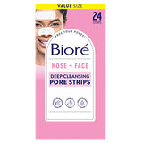 Biore Nose+Face Blackhead Remover Pore Strips, 12 Nose + 12 Face Strips for Chin or Forehead, Deep Cleansing with Instant Blackhead Removal and Pore Unclogging, Non-Comedogenic Use, 24 Ct Value Size