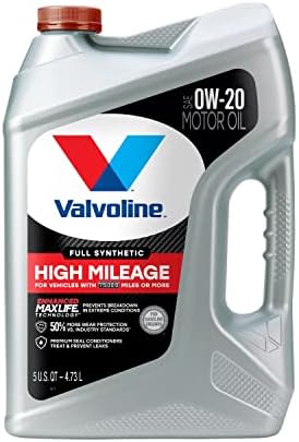 Valvoline™ Full Synthetic High Mileage with MaxLife™ Technology SAE 0W-20 Motor Oil 5 QT, (Model: 852399)