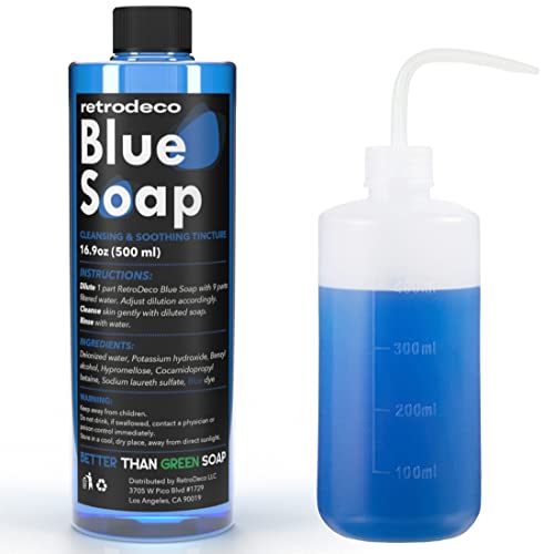 Ultra Concentrated 16.9oz Tincture of Blue Tattoo Soap USP: Makes 1.3 Gallons of Blue Soap with XL 16.9oz Squeeze Bottle For Skin and Piercings, Better Than Green Soap