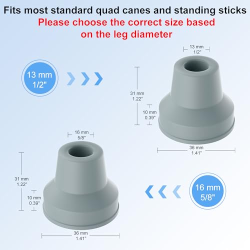 supregear Quad Cane Tips (4-Pack) - Heavy Duty Rubber 5/8 inch Cane Tip - Non-Slip Extreme Grip Cane Replacement Foot - Accessories for Walking and Standing Stick for Women, Men, Seniors, Elderly