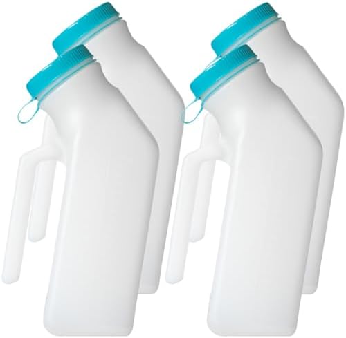 MedVance- Urinals for Men 1000ml with Glow in The Dark Spill Proof Pop Cap Lid, Plastic Pee Bottles for Men, Male Urinals, Pee Container Men, Portable Urinal for Car, Elderly & Incontinence (4 Pack)