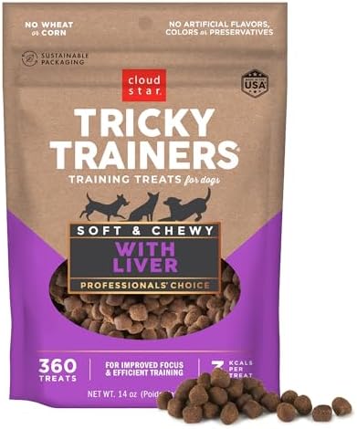Cloud Star Tricky Trainers Soft & Chewy Dog Training Treats 14 oz Pouch, Liver Flavor, Low Calorie Behavior Aid with 360 treats