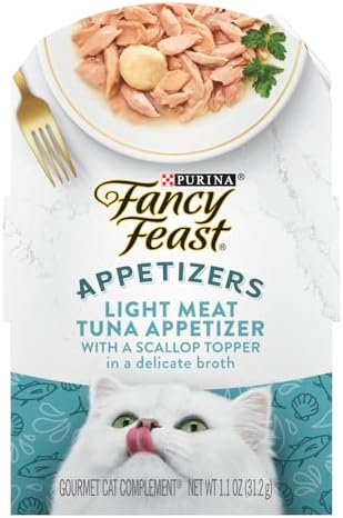 Purina Fancy Feast Appetizers Lickable Grain Free Wet Cat Food Topper Light Meat Tuna Appetizer with Scallop - (Pack of 10) 1.1 oz. Trays
