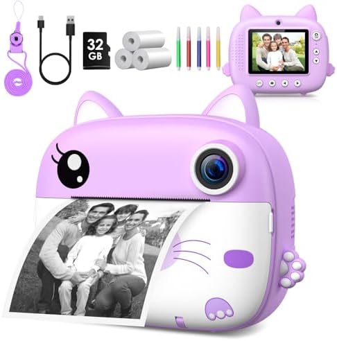 Kids Camera Instant Print, 3.0" HD Screen Kids Instant Cameras, Christmas Birthday Gifts for Girls Boys 3 4 5 6 7 8 9 10 Year Old, Portable Toddler Travel Toys with 32GB Card & 3 Rolls Printer Paper