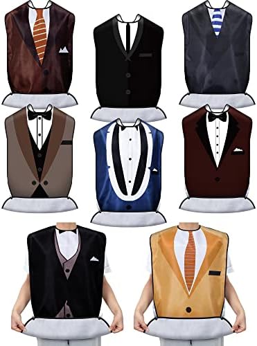 8 Pcs Adult Bib for Eating Bow Tie Pattern Machine Washable Clothing Protector Senior Adult Bibs with Optional Crumb Catcher and Adjustable Snap Closure for Elderly Men Women, 34 x 18 Inch, 8 Styles