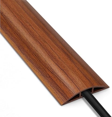 Cable Floor Cover LZEOY, 10ft Electrical Cord Cover, Walnut Wood Floor Wire Cover, Soft PVC Floor Cable Covers for Cords, Electric Cord Covers for Floor for Home, Offices, Hotel, Outdoor