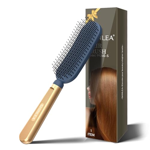 Slim Hair Brush for Fine Thin Thick Hair, Soft Double Nylon Bristles for Deep Detangling & Massage, Metal-Infused Luxury Gold Handle, Gift for Women Men Kids