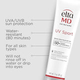 EltaMD UV Sport Sunscreen Lotion, SPF 50 Water Resistant Sunscreen, Full Body Sunscreen for Outdoor Activities, Sweat Resistant, 3 oz Tube