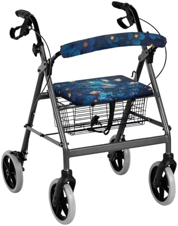 Blue Butterfly Rollator Walker Accessories Walker Seat Covers for Ladies Universal Rollator Walker Seat and Backrest Covers Floral Printed Walkers for Seniors with Seat Gift Covers