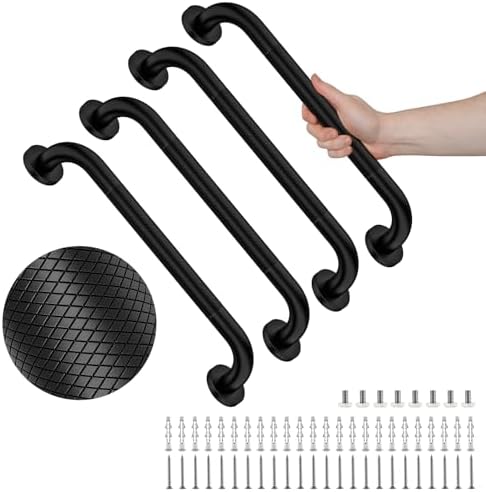 4 Pack 20 Inch Shower Grab Bar, YuanDe Black Bathroom Grab Bar Handle w/Anti-Slip Knurled Grip, Stainless Steel Bath Balance Bar,1.25" Diameter Safety Hand Rail Support,Handicap Injury Elderly Senior
