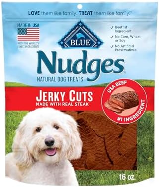 Blue Buffalo Nudges Jerky Cuts Dog Treats, Made in the USA with Natural Ingredients, Steak, 16-oz Bag