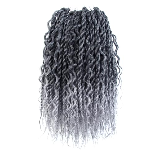 NISEYO Boho Senegalese Twist Crochet Hair 14 Inch, 8 Packs Pre-looped Curly Ends, Ombre Gray Pretwisted Goddess Island Passion Twist Crochet Braids (120 Strands,Tgrey)