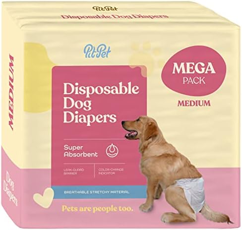 Super Absorbent Female Dog Diapers - 30-Pack Comfortable Disposable Doggie Diapers - FlashDry Gel Technology & Wetness Indicator - Leakproof Diapers for Dogs in Heat, Excitable Urination, Incontinence